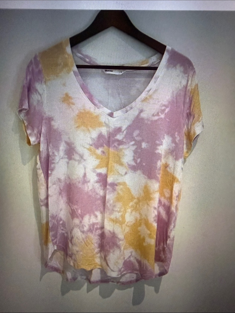 Bluenotes Women Pink Orange Tie Dye Short Sleeve V Neck T Shirt Size L